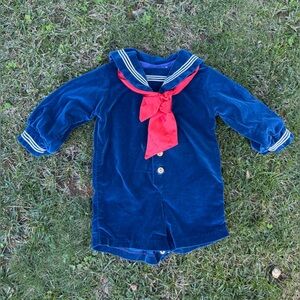 Vintage Good Lad  velvet sailor romper with satin bow - size 18 months